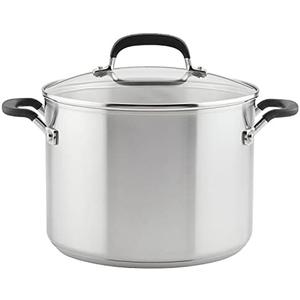 KitchenAid Stainless Steel Stockpot with Measuring Marks and Lid, 8 Quart, Brushed Stainless Steel
