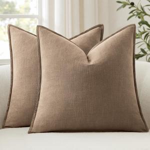 ANRODUO Pack of 2 Decorative Linen Pillow Covers Coco Brown Neutral Farmhouse Boho Soild Cushion Case Soft Accent Pillowcase for Couch Sofa Bedroom Living Room Summer Home Decor 20 x 20 Inch