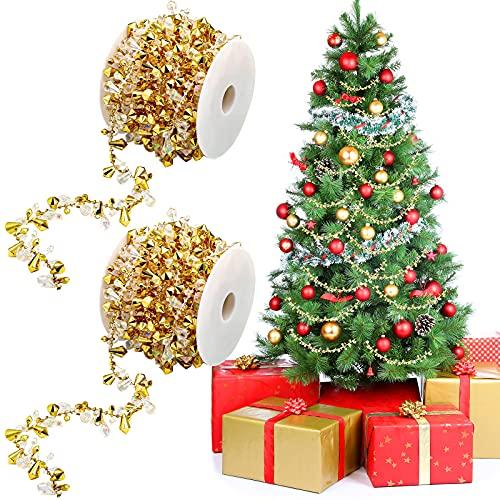 Maitys 30 Feet Christmas Clear Iridescent and Gold Bead Garland Christmas Tree Bead Garlands Xmas Tree Twist String Acrylic Strands Chains for Xmas Party Fireplace Decor