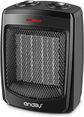 Andily Space Heater Electric Heater for Home and Office Ceramic Small Heater with Thermostat, 750W/1500W (Classics black)