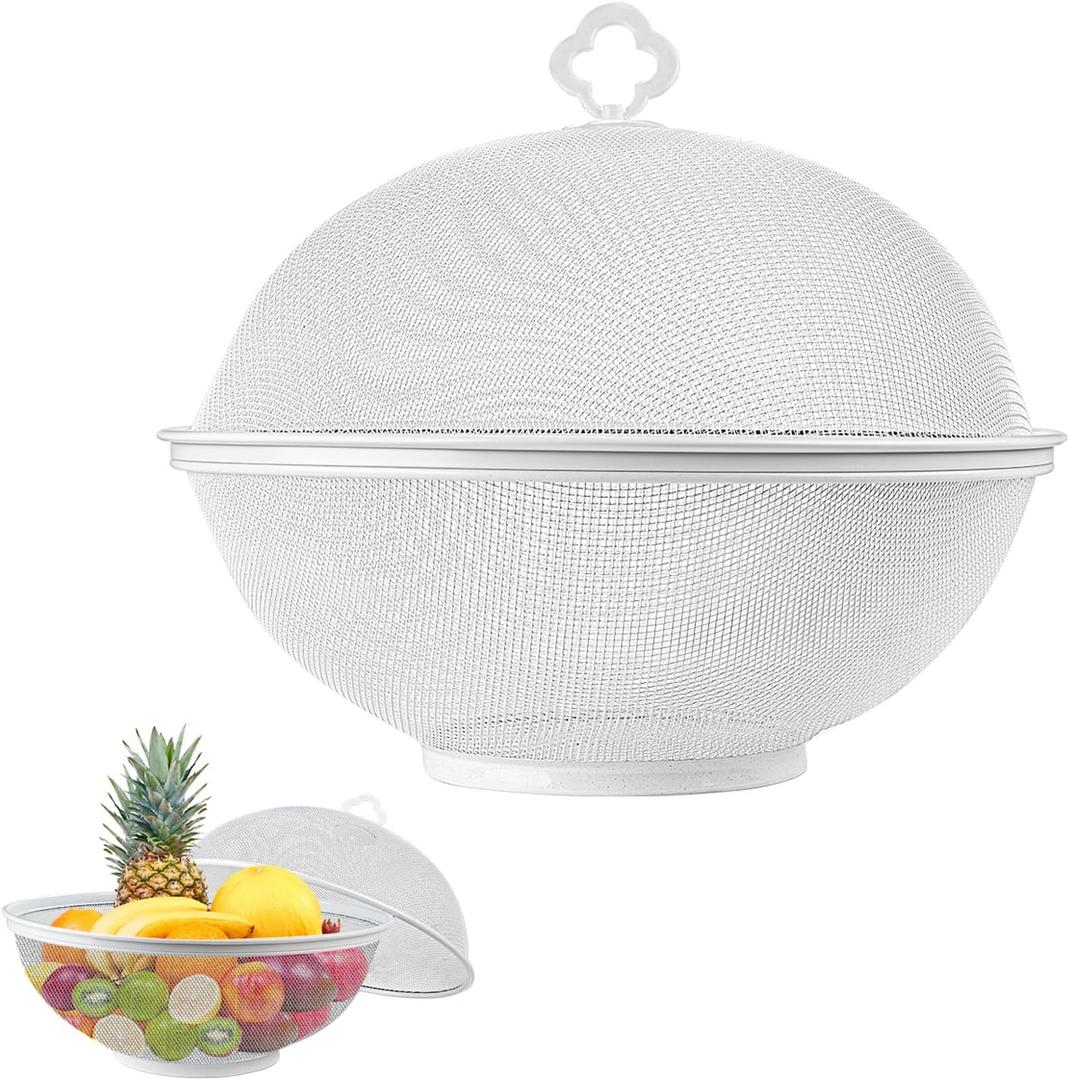 Metal Mesh Fruit Bowl with Lid & Basket - Fruit Fly Proof Kitchen Counter Storage for Fruits & Veggies (white/1PCS)