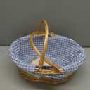 Leinuosen Easter Basket Wicker Picnic Basket with Wooden Egg Cutout Woven Candy Storage Gift Wine Baskets with Handle for Easter Egg Gathering Outdoor Camping Wedding Birthday Party Supplies (Blue)