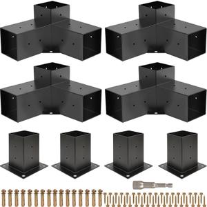 Pergola Kit, Pergola Brackets 3-Way Right Angle Corner Bracket Woodworks DIY Post Base Kit, Wooden Beams for Gazebos Patio Pergolas Log Cabin