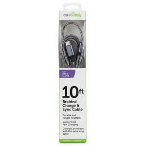 CellCandy, 10 FT Braideg Charge&Sync Cable Blue