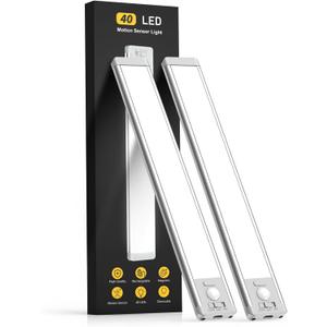 MCGOR 10inch Under Cabinet Lighting, 2 Pack Rechargeable Motion Sensor Light Indoor, 5 Levels Dimmable Magnetic Closet Lights, Wireless Under Counter Lights for Kitchen, Stairs