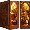 ISSEVE DIY Book Nook Kit, 3D Wooden Puzzle DIY Miniature House Kit for Booknook Shelf Insert Decoration, Magic Book House Stand Bookshelf Dollhouse for Adults with Sensor Light (Library of Books)