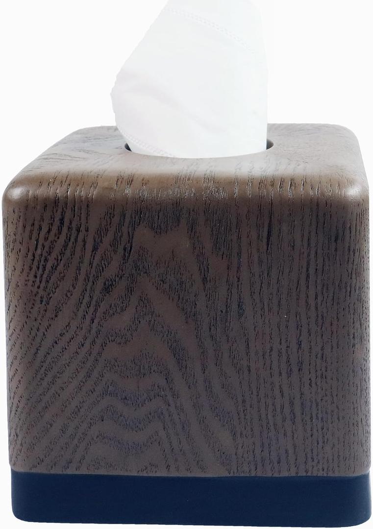 Hymmah Wooden Texture Square Tissue Box Cover Cube Tissue Holder Unique Design Klenex Box Dispenser for Bathroom Vanity Counter Tops Also Great for Bedrooms and Living Rooms