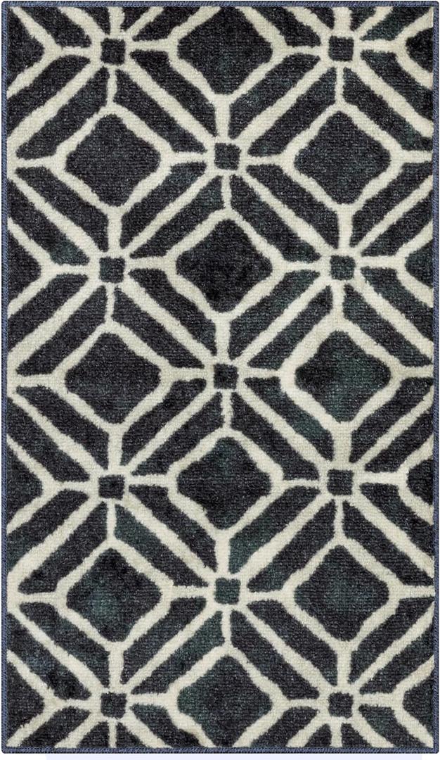Maples Rugs Moderna Geometric Area Rugs Made in USA Washable, Non Slip Indoor Carpet for Entryway, Foyer, Kitchen, and Bathroom, 20" x 34", Dark Blue