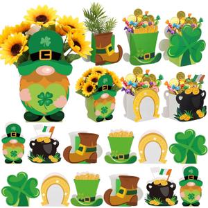 Hollowfly 12 Pack St. Patrick's Day Treat Boxes Irish Shamrock Leprechaun Table Decorations Clover Paper Candy Cookie Gift Box Bags Flower Vase for St. Patrick's Spring Activity Home Tabletop Decor