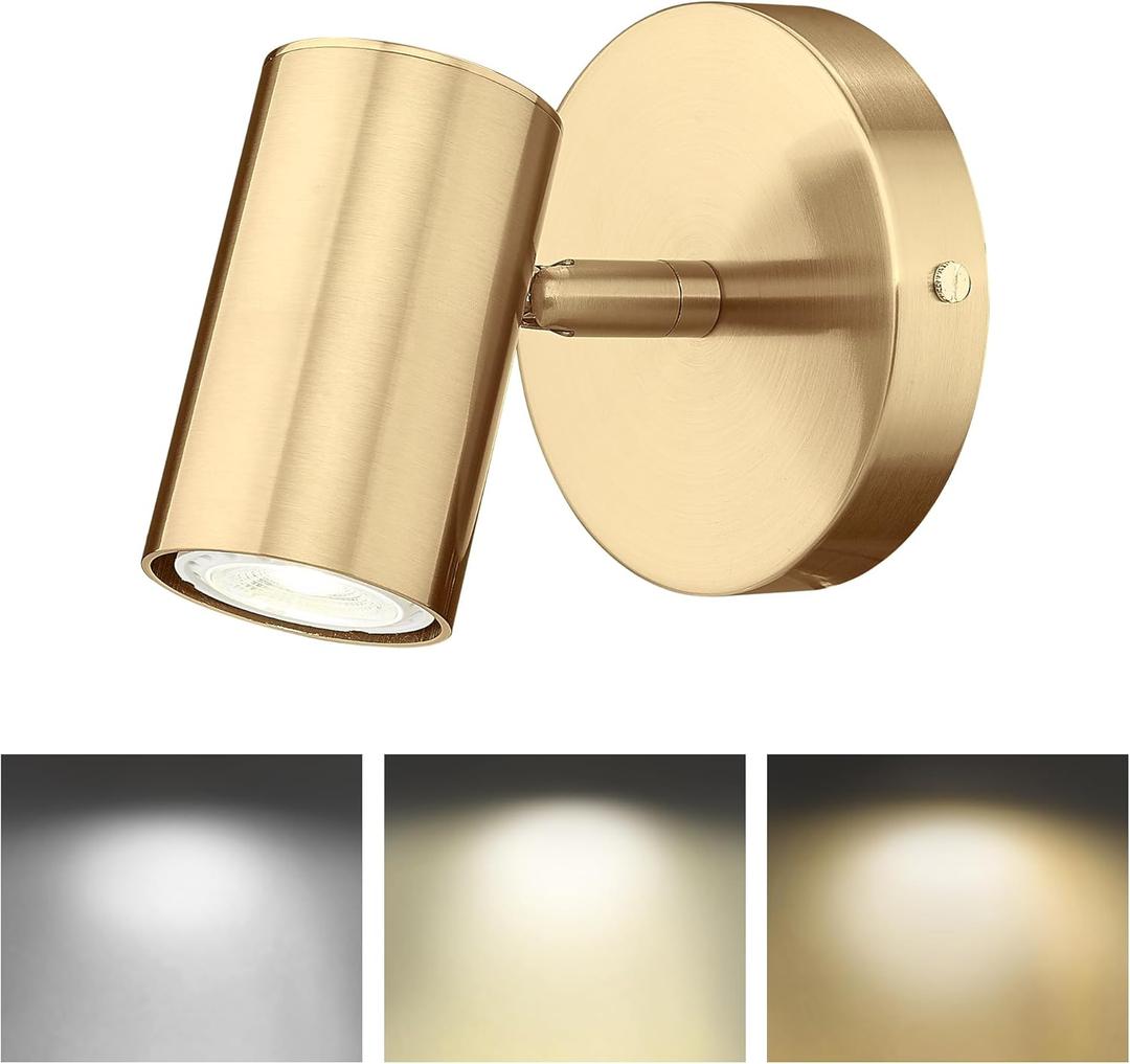 Gold Wall Sconce, Modern Wall Light Fixture, LED Track Lighting with GU10 Bulb for Bedroom Entryway Bathroom Kitchen, SL4830-1W-BB, 1 PACK