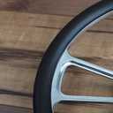 14" Inch Polished Steering Wheel Chevy Horn, 5 Hole compatible with Chevrolet Black Muscle Car"