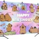 8x6FT Capybara Backdrop Capybara Themed Supplies for Boys Girls Baby Shower Cute Capybara Photo Background for Kids Birthday Decorations Photo Studio Props Vinyl