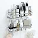 Shower Caddy Organizer with Hooks,Self Adhesive Bathroom Shelves,No Drilling Bathroom Organizers and Storage,Perfect for RV, Apartment, Home Decor,2 Pack Silvery