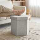 Hexagon Storage Ottoman, 15 Inch Foldable Footstool, Oat Gray | Plush Chenille Upholstery, Hidden Storage, Compact Footrest, Small Accent Ottoman for Entryway, Living Room and Dorm