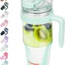 Tronco 40oz Glass Tumbler with Straw and Lid, Leakproof Flip Straw Glass Tumbler with Handle, Glass Water Bottles Fit in Cup Holder, BPA Free, Dishwasher Safe (Mixed Light Green)