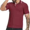 Aiyino Men's Muscle V Neck Polo Shirts Slim Fit Short Sleeve Cotton Golf T-Shirts Ribbed Knit Soft Tees (Red, L)