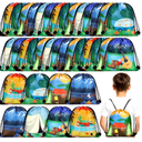 Woanger 24 Pcs Camping Party Favors Camping Adventure Drawstring Bags Goodie Candy Drawstring Bags Backpack Birthday Party Supplies Decorations for Boys Kids