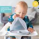Bumkins Toddler and Baby Suction Plate, Silicone Divided Grip Dish and Lid, Babies and Kids, Baby Led Weaning, Children Feeding Supplies, Non Skid Bottom, Platinum Silicone, Ages 6 Months Up, Gray