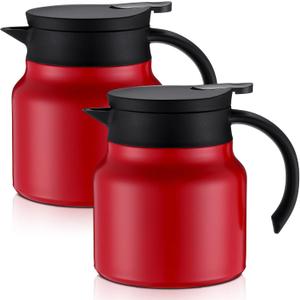 2 Pcs Thermal Coffee Carafe for Keeping Hot/ Cold Stainless Steel Small Coffee Creamer Container Double Wall Vacuum Insulated Tea pot Beverage Dispenser for Milk Hot Chocolates(Red, 27 oz)