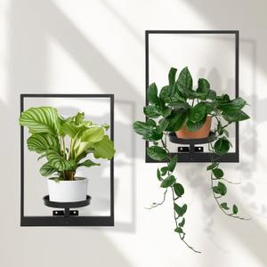 Wall Plant Holder Floating Shelves for Wall Set of 2, Wall Planters for Indoor Plants - Premium Metal Hanging Plant Holder for Indoor Outdoor Decor