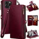 XcaseBar Compatible with iPhone 16 Pro Max 6.9" Wallet case with Zipper Credit Card HolderRFID Blocking,Flip Folio Book PU Phone case Shockproof Cover Men Women for Apple 16 Pro Max case Wine Red