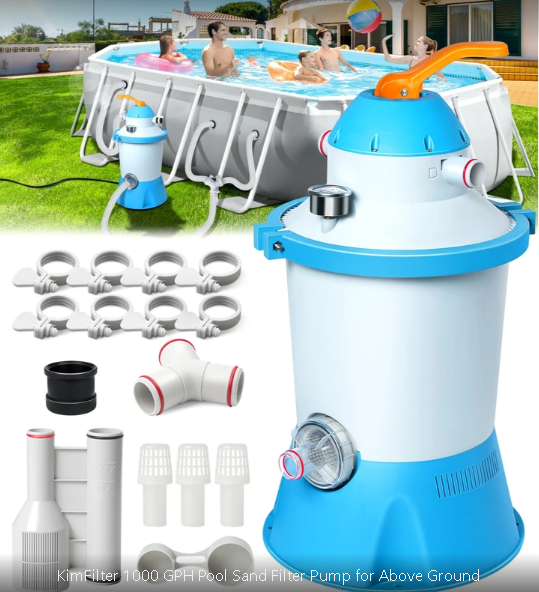 KimFilter 1000 GPH Pool Sand Filter Pump for Above Ground Pools, Pool Sand Pump with Timer, Energy-Saving, Low Noise | Pools Water Filtration System - Rapid Debris Removal & Enhanced Water Circulation