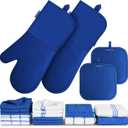 Silicone Oven Mitts Pot Holder Kitchen-Towels100% Cotton Dish Towels for Kitchen,Super Soft and Absorbent Kitchen Hand Towels/Tea Towels.Pot Holder,Oven Mitt Heat Resistant,Silicone Grip,Gift Set (Royal Blue)