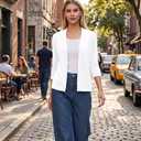 Bettysays Women's 3/4 Sleeve Open Front Cropped Cardigan Sweater Elegant Shrugs for Women (White, S)