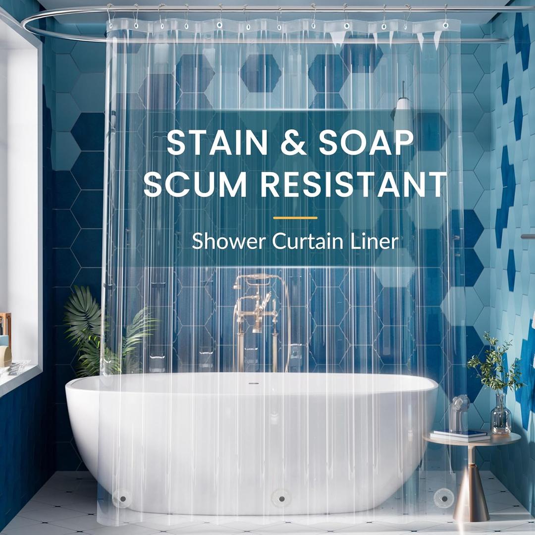 Titanker Extra Long Shower Curtain Liner 72 x 84 Clear Plastic Shower Liner PEVA Waterproof Lightweight Shower Curtain with Liner for Bathroom with Magnets and Grommets