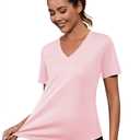 Kistore Short Sleeve Shirts for Women Moisture Wicking V Neck Athletic Tops Lightweight Tshirt Running XL Light Pink (XL)