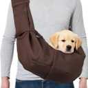 Pet Sling Carrier for Small Dogs and Cats Up to 16.5 Lbs, Hand-Free Reversible Dog Sling Carrier with Pocket, (Brown, 1 Pcs) Intended for Hiking/Camping/Traveling
