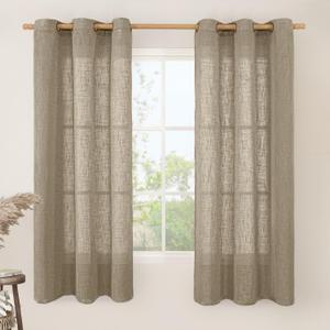 LAMIT Linen Curtains 63 inch Length 2 Panels for Living Room, Light Filtering Panels Bronze Grommet Neutral Textured Drapes for Bedroom/Office, Beige Grey, 34 x 63 Inch