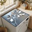Non-Slip Washer & Dryer Top Cover Mat  Dust-Proof Protector Pad with Multiple Pattern Designs for Laundry Room & Kitchen Decor, Universal 23.6"x19.7" (Silver Flower, 23.6"x19.7")