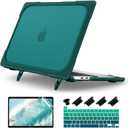 Batianda Heavy Duty Case for New MacBook Pro 13 Inch 2022 2020 A2338 M2 M1 Chip A2289 A2251 with Touch Bar, Shockproof Hard Shell Case with TPU Bumper Fold Kickstand & Keyboard Cover Skin, Deep Teal
