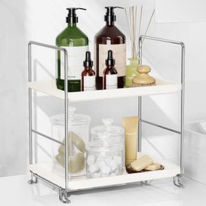 FSyueyun 2-Tier Bathroom Countertop Organizer, Tool-Less Installation Premium Plastics Makeup Shelf Organizer Perfume Skincare for Dresser Vanity Tray Organizers and Storage (Sliver) (Silver)