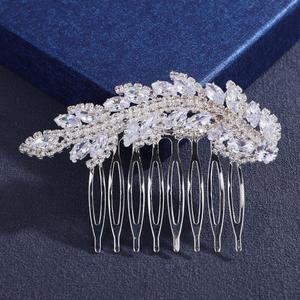 Missgrace Silver Sparkling Leaf Bride Wedding Hair Comb Rhinestone Crystal Bridal Headpiece Hair Accessories for Women