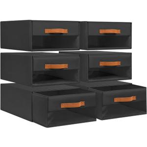 DIMJ Closet Organizers and Storage - Foldable Storage Bins with Drawers Fabric Stackable Storage Drawers with Clear Window,Fabric Clothes Organizers and Storage Drawers for Closet, 6-Pack, Black