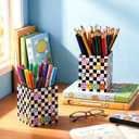 Gueevin 2 Pcs Smile Face Pen Holder for Desk Double-sided Wooden Bow Pencil Holder Cup Desk Organizer for Back to School Storage Teacher Gift Classroom Decoration, No Assembly Required