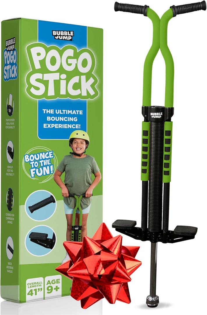 Pogo Stick for Kids Age 10 & up Green - for Boys, Girls, Teens & Adults 80 to 160 Lbs - Easy Grip Rubber Handle Master Jumper Pogo Sticks - High Jumping Kids Pogo Stick