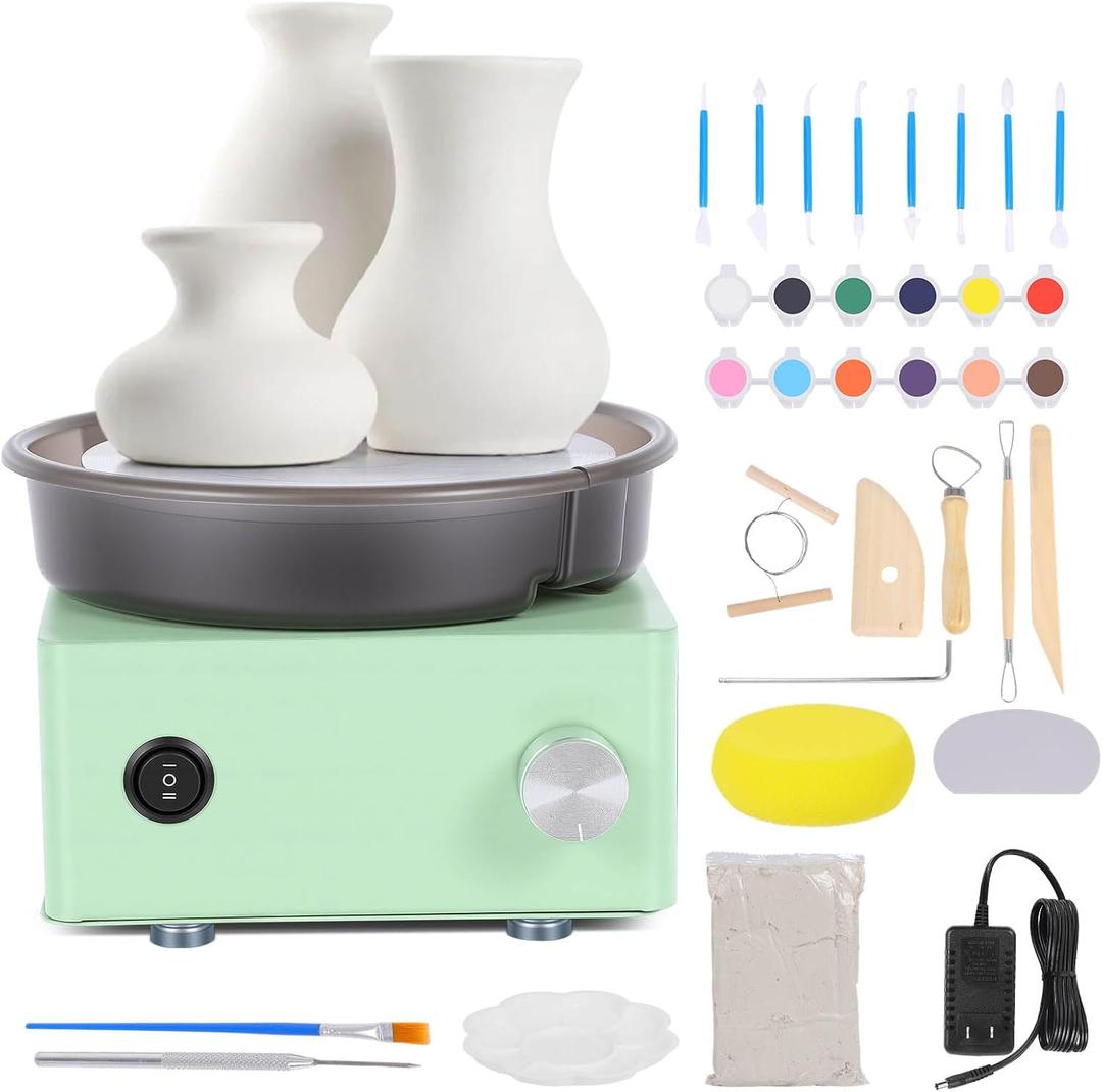Olenyer Pottery Wheel for Kids: 6" Turntable 2-Way Rotation Mini Pottery Wheel, Removable Tray, Metal Frame, Christmas Gifts Pottery Kit for Beginners Teens Adults
