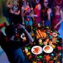 Tioncy 3 Pack Glow Party Table Covers Neon Round Tablecloths 84 84 Inch Disposable Plastic Paint Splatter Birthday Party Table Cloth for Glow in The Dark Black Light Supplies