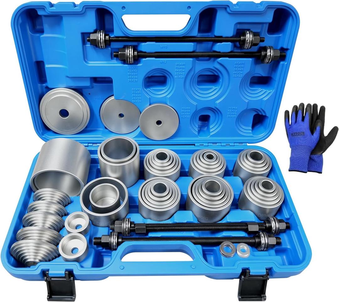 50Pcs Pull and Press Sleeve Kit, Bushing Press Kit for Most Engine Cars | Universal Bearing Bushing Seal Removal Installation Tool Kit 5 Pulling Spindles with Gloves Toolbox