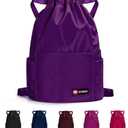 ZOORON Waterproof Drawstring Gym Backpack Bag for Men & Women, Sport Gym Sack Mini Travel Daypack (A07-dark Purple)