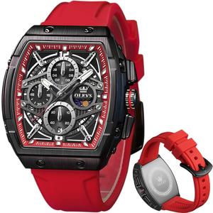 OLEVS Men Watches Business Dress Chronograph Big Square Quartz Analog Male Watch Silicone Strap Waterproof Date Gift Mens Wrsit Watch Silver