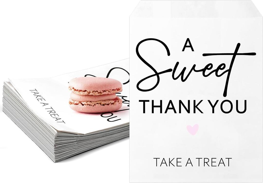 Teenyyou 100 Pcs Wedding Cookie Bags 5 x 7 Inch Candy Buffet Party Favor Paper Bags a Sweet Thank You Take a Treat Cookie Supplies for Guest Decorating Pastry Bridal Shower(White,Wedding)