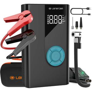 Jump Starter with Air Compressor, 1500A Potable Battery Booster with 150PSI Digital Auto Tire Inflator, 12V Car Battery Charger with USB Quick Charge 3.0(Up 7.0L Gas/4.0L Diesel Engine)