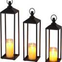 22" 19" 17" Lanterns Decorative Outdoor & Indoor, Set of 3 Modern Metal Black Lantern with Flameless LED Candles, Halloween & Christmas Decorative Lanterns for Home, Patio, Porch, Garden, Floor