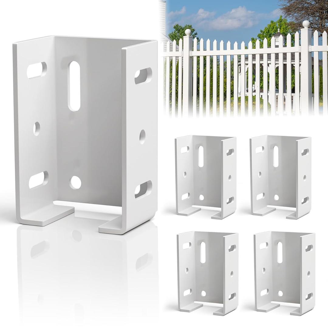 4 Pcs White Aluminum Fence Bracket for Vinyl Fencing - Heavy Duty White Vinyl Fence Bracket Fits 2.75" Rail, Ideal Replacement Parts for Plastic, PVC Holder