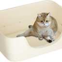 Extra Large Cat Litter Box for Big Cats - High Sides & Low Enter Design, 23.43x16.73x8.46 Inches Spacious Anti-Spill Pet ToiletBeige