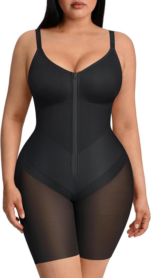 FeelinGirl Fajas Colombianas Moldeadoras Shapewear Tummy Control Postpartum Butt Lifting Body Shaper with Zipper Crotch (Black, M)